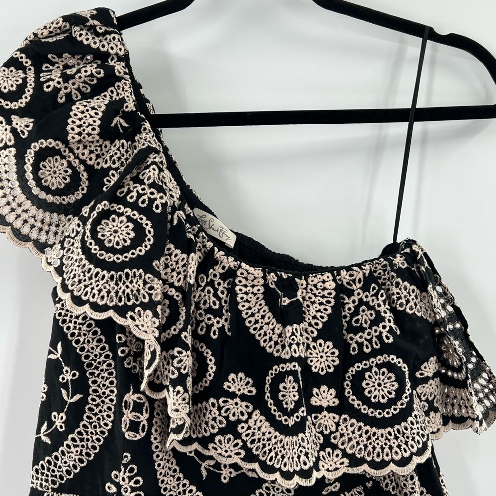 LoveShackFancy Pamela One Shoulder Mini Dress in Black/Cream size Small - Picture 5 of 7